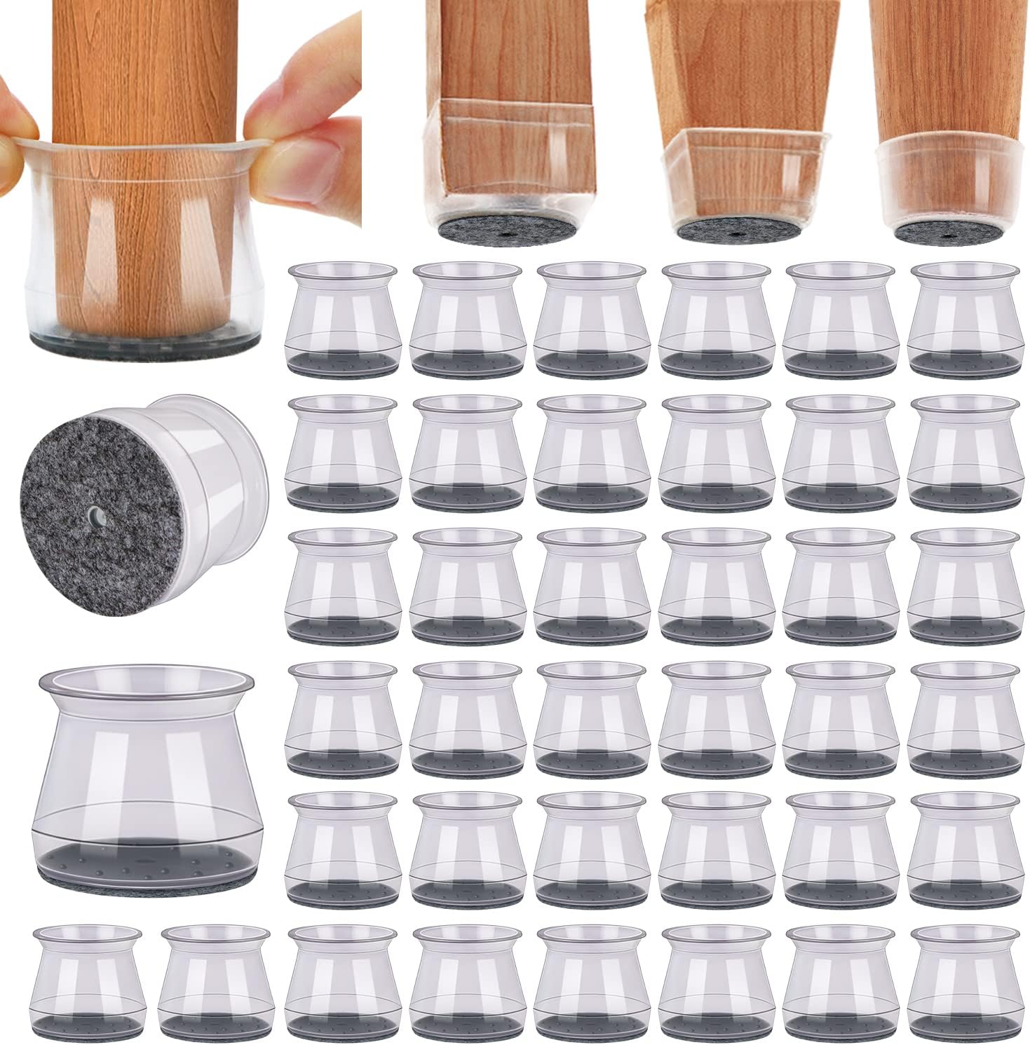 40-Pack Silicone Chair Leg Floor Protectors with Felt