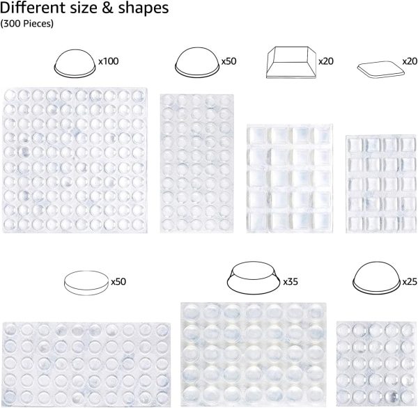 300-Piece Clear Self-Adhesive Rubber Cabinet Door Bumpers