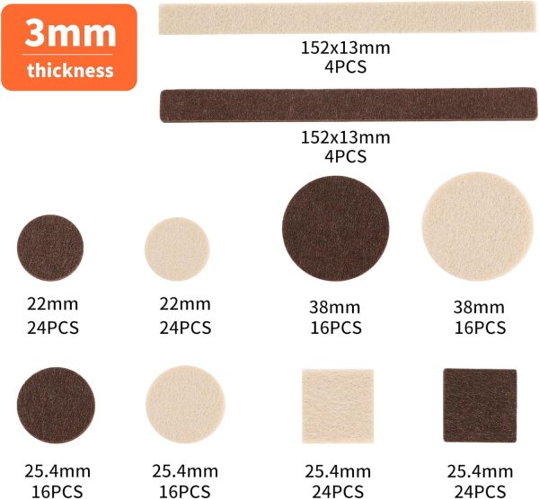 168-Piece Dual-Color Self-Adhesive Felt Furniture Pads